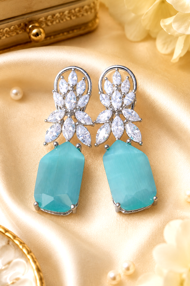 Rhodium Finish Aurora Bloom Drop Earrings