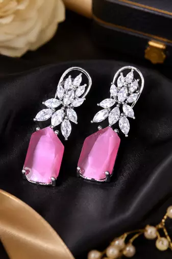 Rhodium finish celeste crystal drop earrings