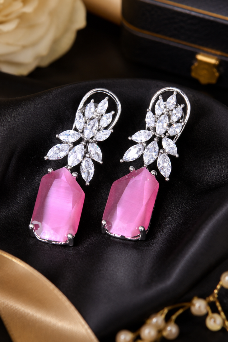Rhodium finish celeste crystal drop earrings