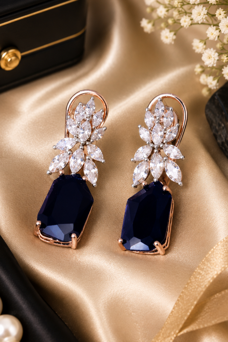Rose gold finish regal petal drop earrings