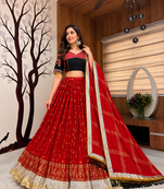 Red Foil Print Mirror Work Navratri Chaniya Choli Set