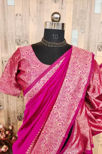 PINK ART SILK BANARASI JACUARD WORK SAREE WITH UNSTITCHED BLOUSE PIECE