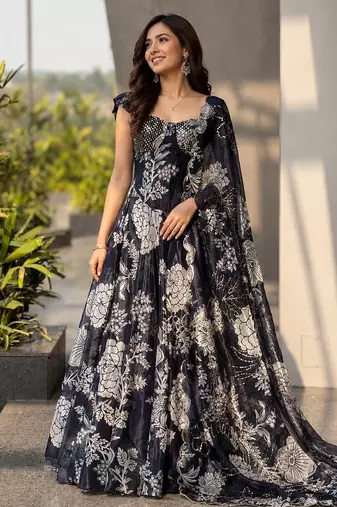 Black Jimmy Organza Corset Lehenga Set with Embroidered Blouse