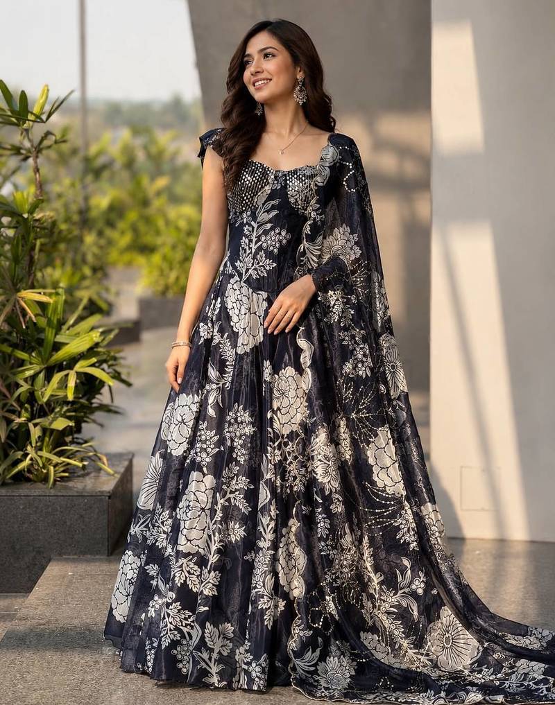 Black Jimmy Organza Corset Lehenga Set with Embroidered Blouse