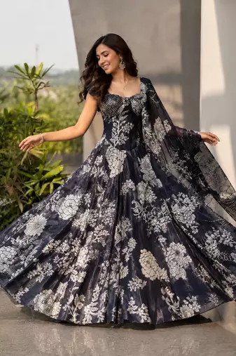 Black Jimmy Organza Corset Lehenga Set with Embroidered Blouse