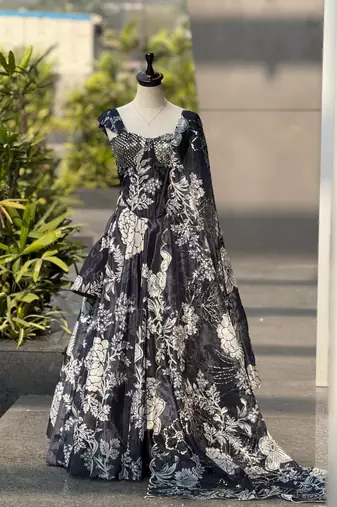 Black Jimmy Organza Corset Lehenga Set with Embroidered Blouse