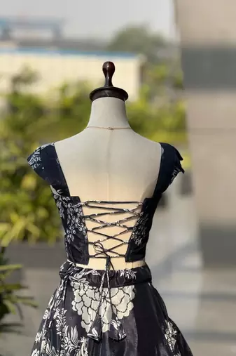 Black Jimmy Organza Corset Lehenga Set with Embroidered Blouse