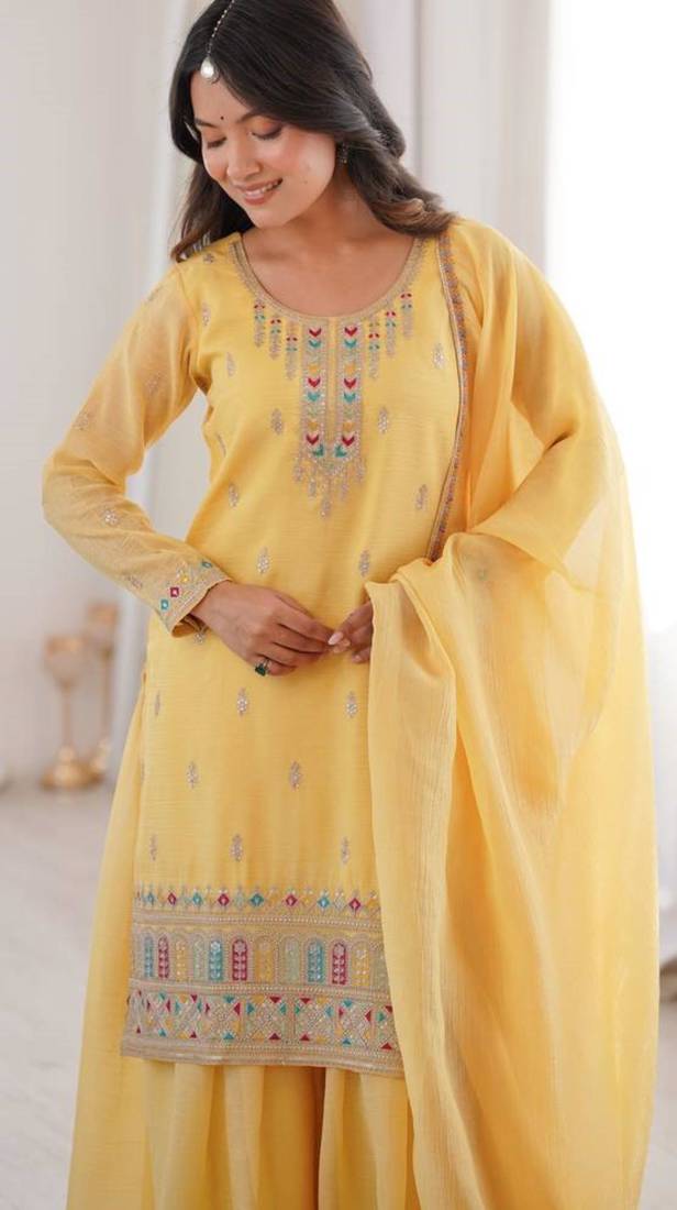 white color festive eid special silk blend suit dress palazzo style for  women's