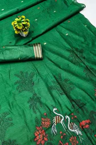 GAJRI LINEN JACUARD WORK SAREE WITH UNSTITCHED BLOUSE PIECE
