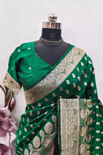 GREEN ART SILK BANARASI JACUARD WORK SAREE WITH UNSTITCHED BLOUSE PIECE