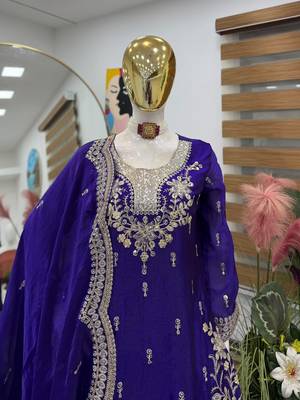 Purple fendy satin embroidered sharara suit set with dupatta 2
