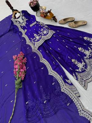 Purple fendy satin embroidered sharara suit set with dupatta 3