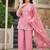 Pink natural satin embroidered sharara suit set with georgette dupatta