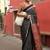 black japan satin silk blend ajrakh print saree with contrast blouse