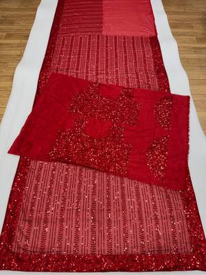 red georgette embroidered sequin saree with designer blouse 2