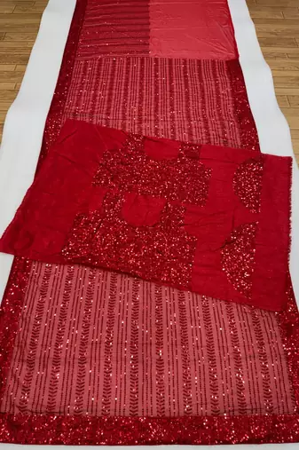 red georgette embroidered sequin saree with designer blouse