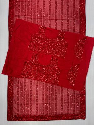 red georgette embroidered sequin saree with designer blouse 3