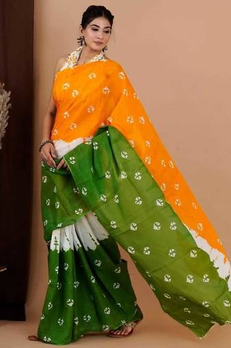orange republic day special imported cotton blend digital print saree with matching blouse