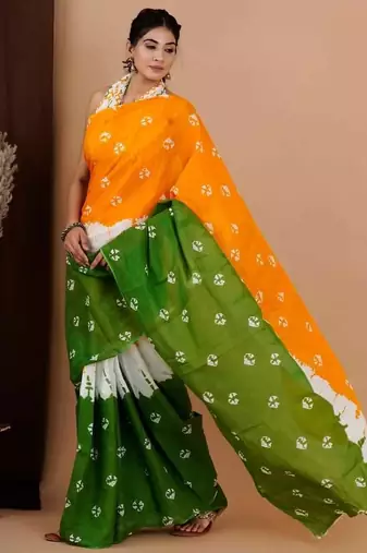 orange republic day special imported cotton blend digital print saree with matching blouse