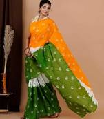 orange republic day special imported cotton blend digital print saree with matching blouse