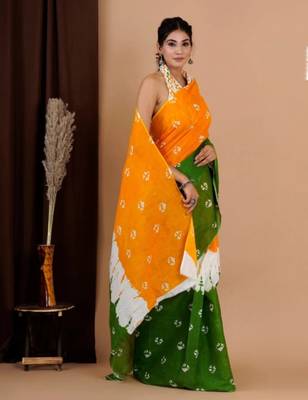 orange republic day special imported cotton blend digital print saree with matching blouse 2