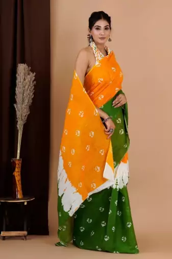 orange republic day special imported cotton blend digital print saree with matching blouse