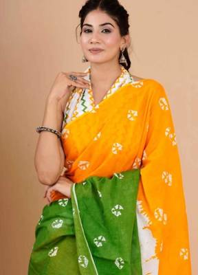 orange republic day special imported cotton blend digital print saree with matching blouse 3