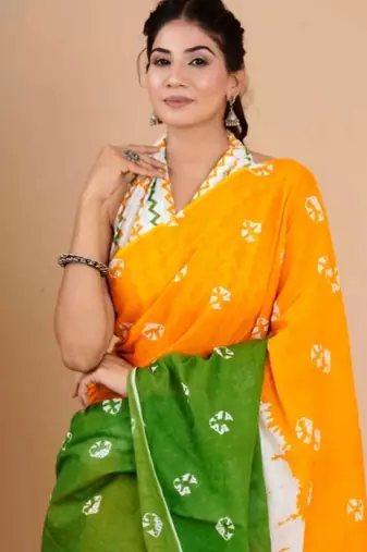 orange republic day special imported cotton blend digital print saree with matching blouse