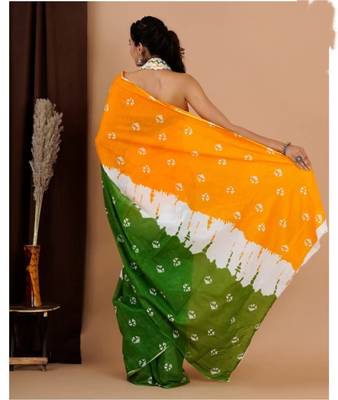 orange republic day special imported cotton blend digital print saree with matching blouse 4