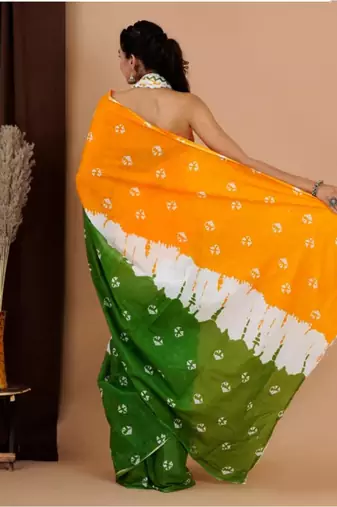 orange republic day special imported cotton blend digital print saree with matching blouse