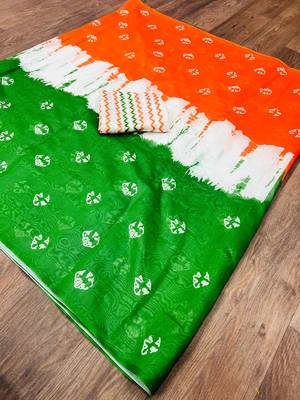 orange republic day special imported cotton blend digital print saree with matching blouse 5