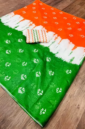 orange republic day special imported cotton blend digital print saree with matching blouse
