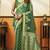 green cotton blend feel saree with elegant jhallar border