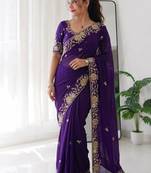 purple soft rangoli silk blend embroidered saree with cutwork border