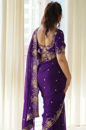 purple soft rangoli silk blend embroidered saree with cutwork border