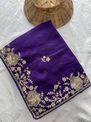 purple soft rangoli silk blend embroidered saree with cutwork border 3