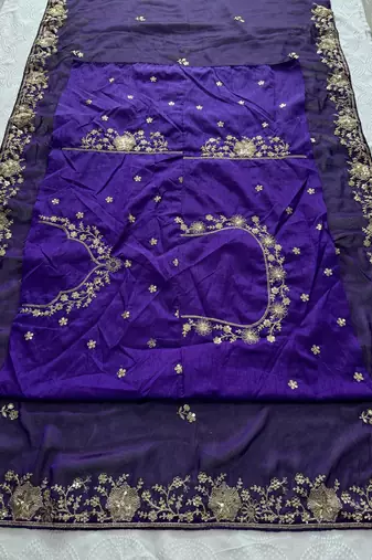 purple soft rangoli silk blend embroidered saree with cutwork border