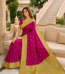 Pink soft silk blend saree with zari weaving meenakari design