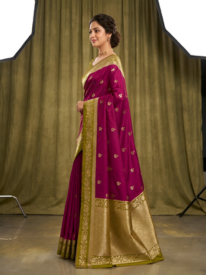 Wine soft silk blend saree with zari weaving meenakari design 2