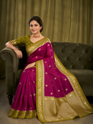 Wine soft silk blend saree with zari weaving meenakari design 3