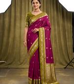 Wine soft silk blend saree with zari weaving meenakari design