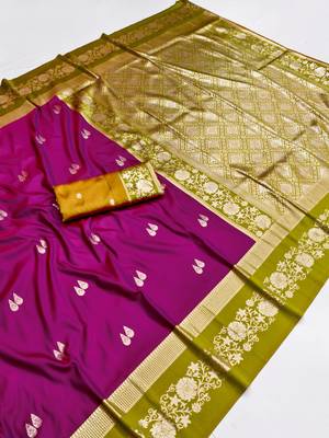 Wine soft silk blend saree with zari weaving meenakari design 4