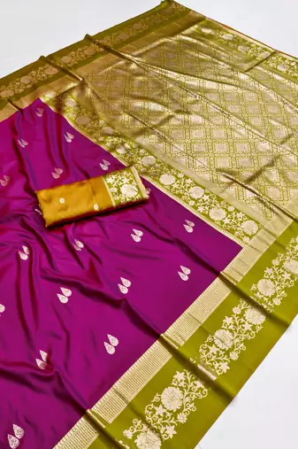 Wine soft silk blend saree with zari weaving meenakari design
