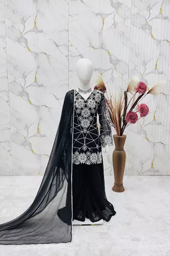 Heavy fox georgette embroidery black readymade salwar suit