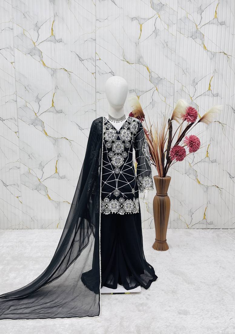 Heavy fox georgette embroidery black readymade salwar suit