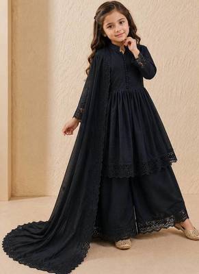 Heavy roman silk embroidery  work and black readymade salwar suit 1