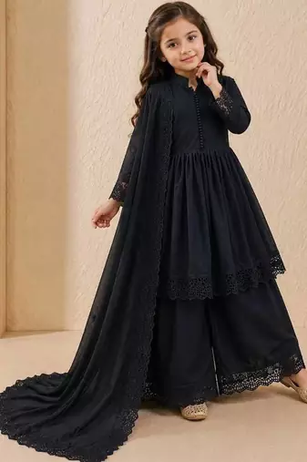 Heavy roman silk embroidery  work and black readymade salwar suit