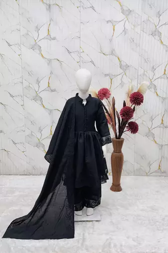 Heavy roman silk embroidery  work and black readymade salwar suit