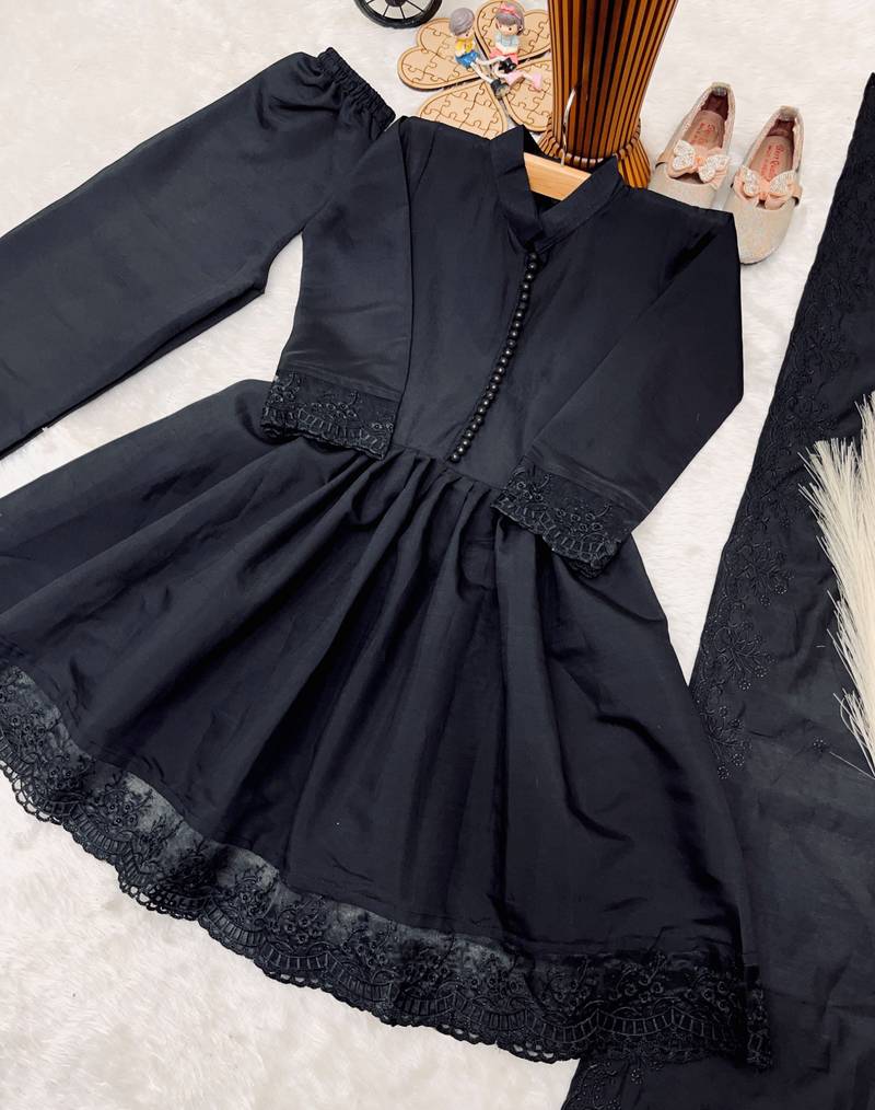 Heavy roman silk embroidery  work and black readymade salwar suit