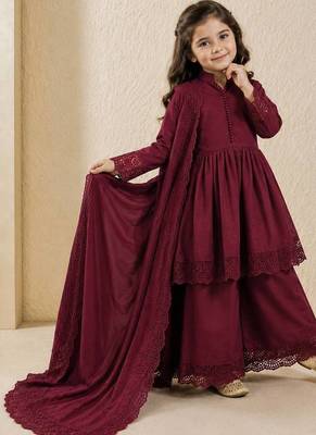 Heavy roman silk embroidery  work and wine readymade salwar suit 1